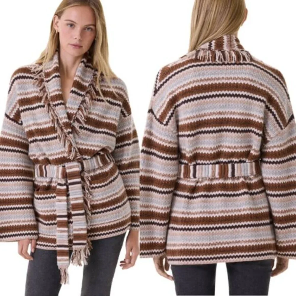 NEW Kujten Paris Zaina Cashmere Belted Waist Long Sleeve Jacket Brown Size: 1 - Picture 7 of 7